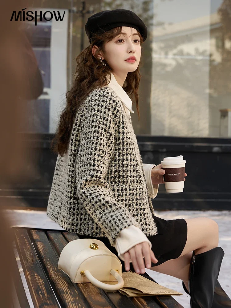 MISHOW Wool Blend Tweed Jacket Women Luxury High Quality Vintage Fashion Cropped Jackets Office Ladies New Outwear MXC59W0200