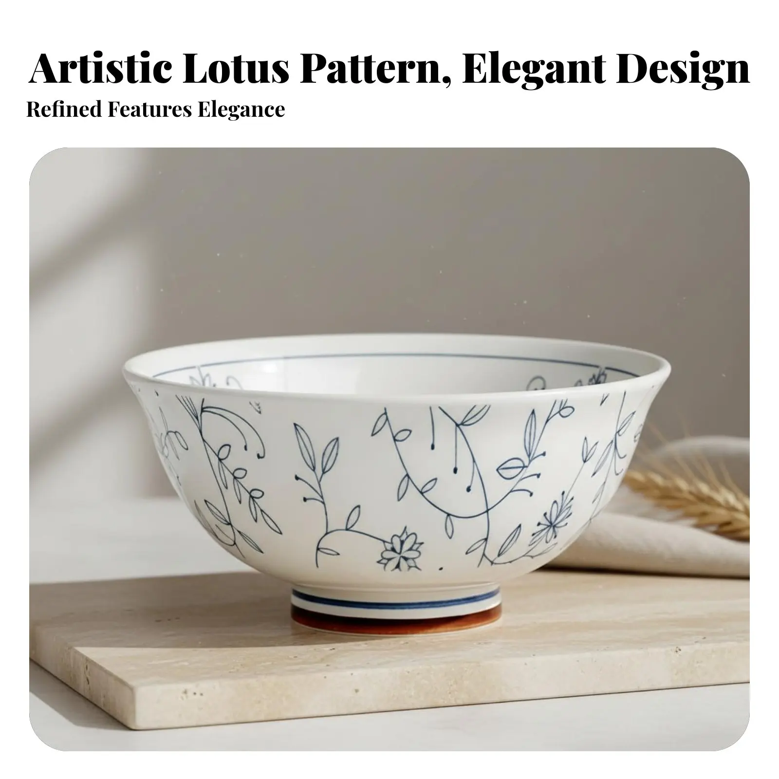 Juego de Vajilla de Cerámica, Serie Lotus Esmaltada, Platos y Tazones, Diseño Floral Elegante, Multifuncional, Moderno y Minimalista