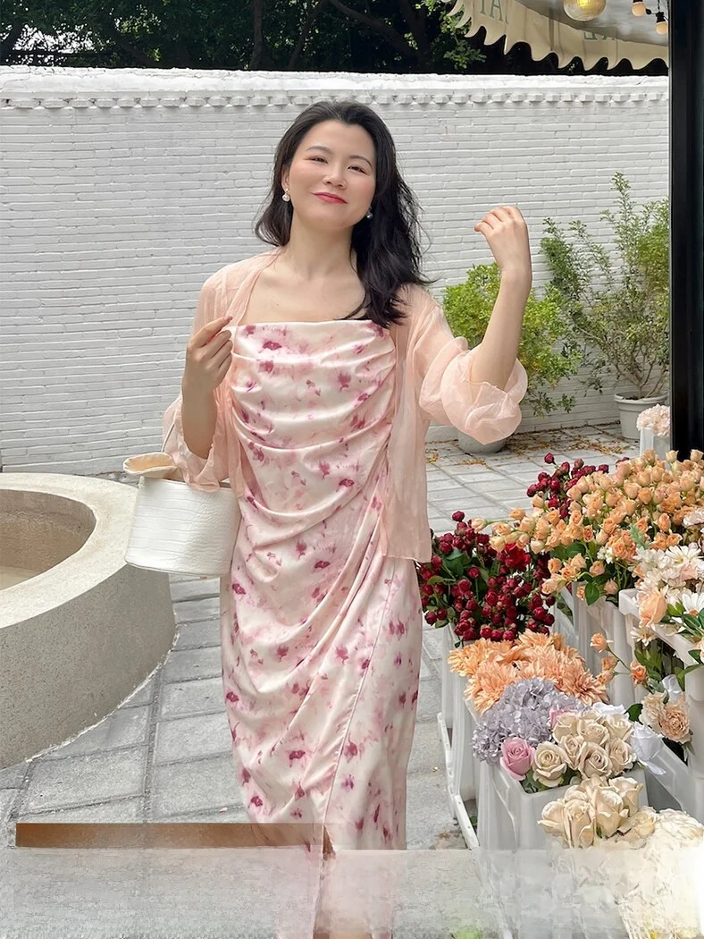 

Новое летнее длинное платье А-силуэта с цветочным принтом и поясом на талии для полных женщин, больших размеров, с высокой талией и застежкой-молнией