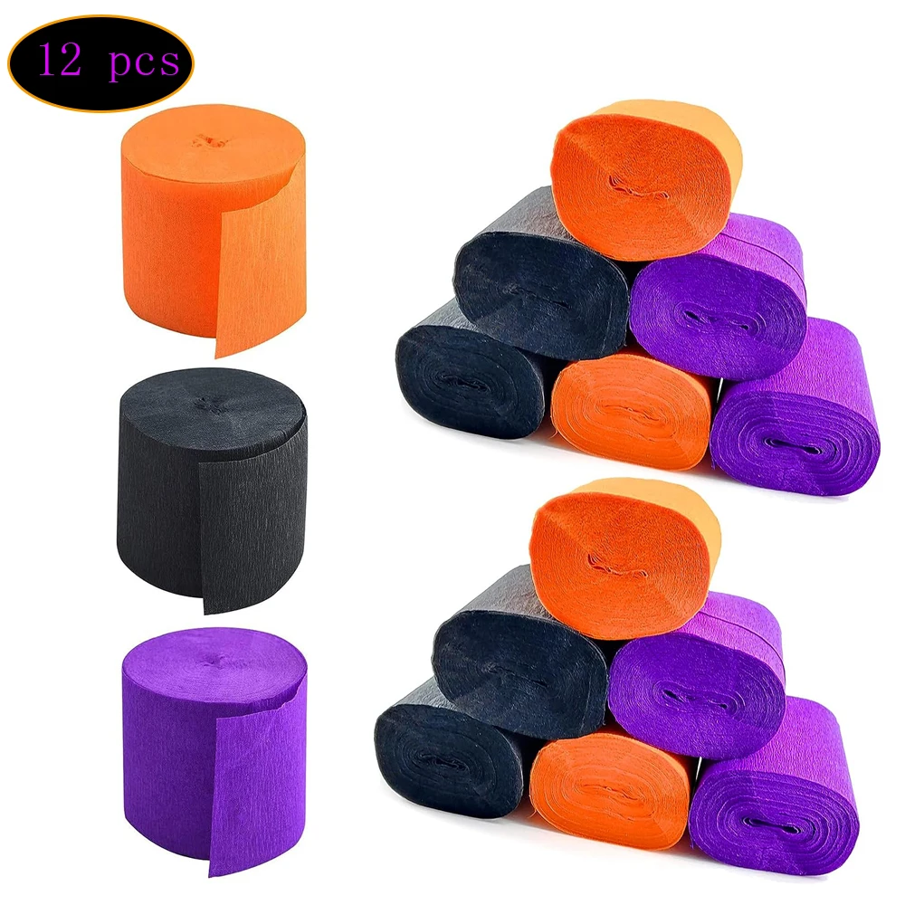 12 Rolls Halloween Crepe Paper Streamers Rolls Craft Birthday Party Streamers Garland Hanging Classic Backdrops Decorations