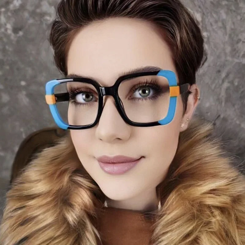 2024 Fashion Women's Square Extra Large Anti Blue Light Eyeglass Frame INS Same Style Glasses New Combination Color Flat Mirror