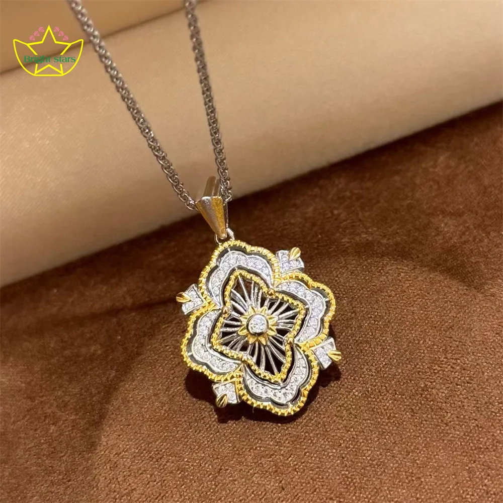 

Яркие звезды, стерлинговое серебро S925, ретро, матовая, инкрустированная бриллиантами, винтажная цепочка на ключицу, универсальное ожерелье