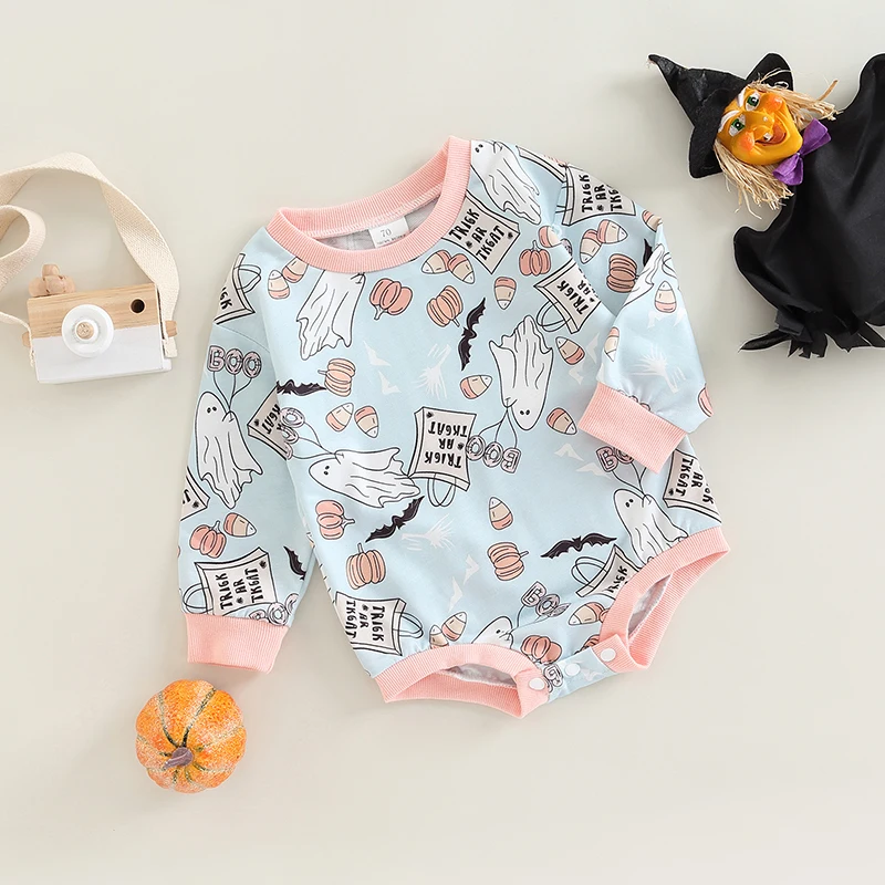 Infant s Cozy Cotton Romper with Adorable Halloween Print Long Sleeves and Round Neckline for Playtime Fun