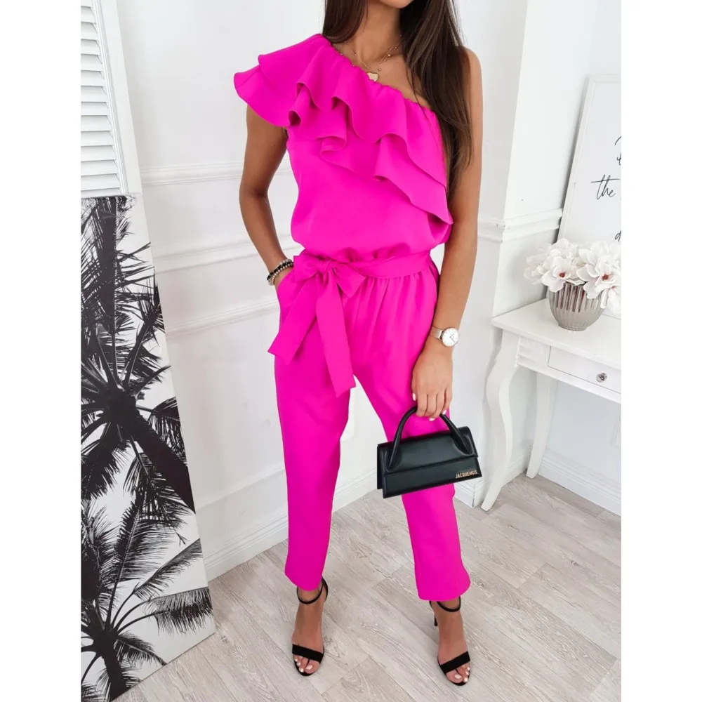 Summer Sexy Strapless Sleeveless Women's Party Jumpsuit Fashion Peplum Slim Fit Lace Up Elegant Female Office Jumpsuit Bottoms