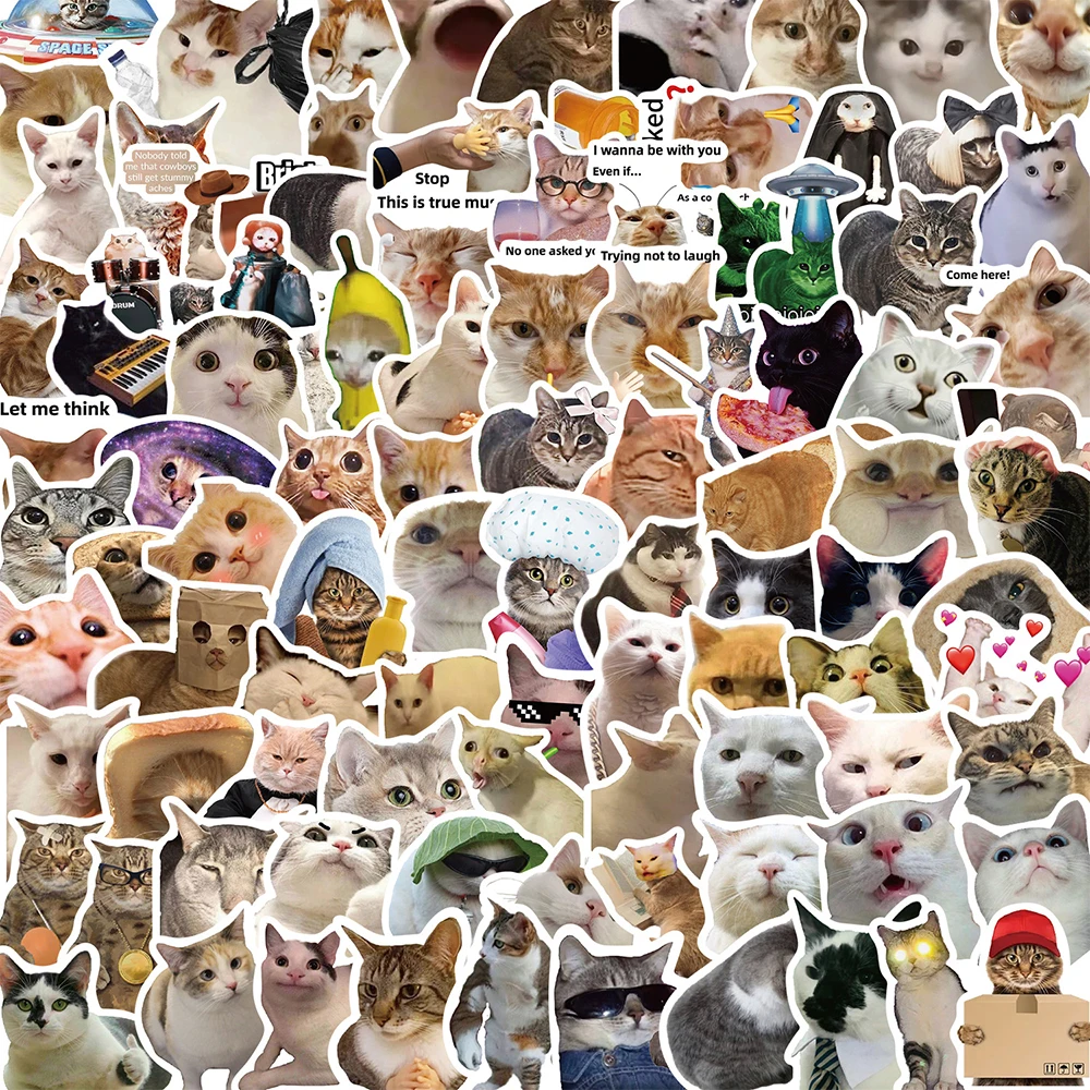 10/30/50/100pcs Cute Animal Cat MEME Funny Stickers Aesthetic Decals DecorativeNotebook Car Laptop Kid Cartoon Sticker Packs