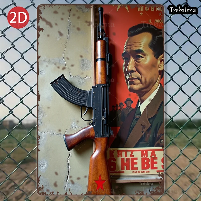 

1 шт. 2D плоский 8*12 дюймов металлический знак ретро военный стиль AK47 пистолет художественный декор панель