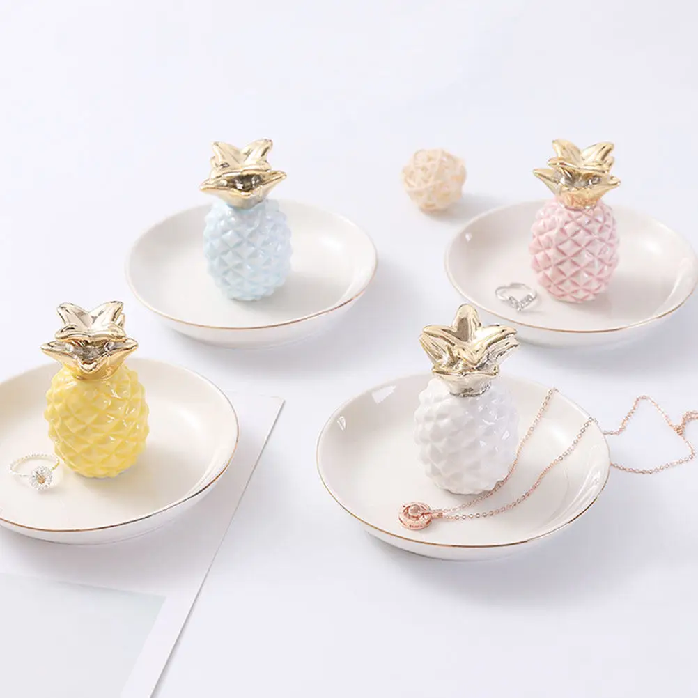 1Pcs Ceramic Jewelry Plate Pineapple Shape Compact Trinket Holder for Women Rings Necklaces Anklets Lenses Hair Bands Gift