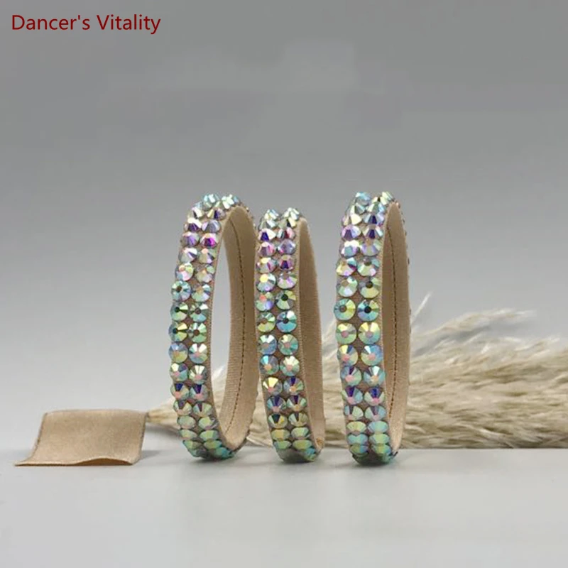 Pulsera de baile latino para adultos y niños, pulsera de rendimiento de competición de baile, accesorios de salón de vientre de diamante de doble