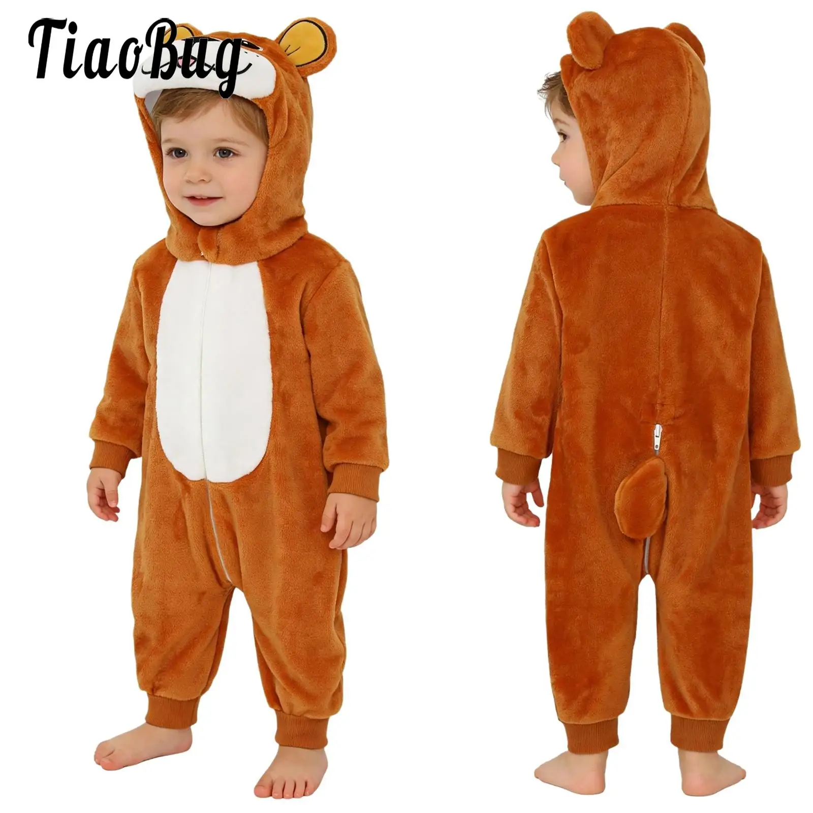 

Toddler Baby Cute Cartoon Animal Jumpsuit Sleepwear Long Sleeve Zip-Up Hooded Tail Rompers Sleeping Parties Cosplay Clothes