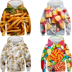 French Fries Hoodies Kids Colorful Candy Print Sweatshirts Boys Girls Tracksuit Macaron Fruit 3D Print Pullover Children Clothes