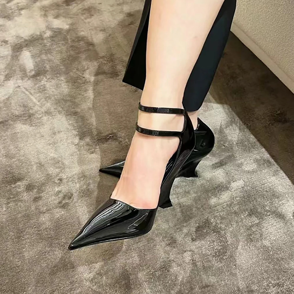 CHMURY Black Wedge High Heels 2024 Pointed Toe Sexy Fashion Mary Jane Pumps Old Money Shoes For Women Ladies