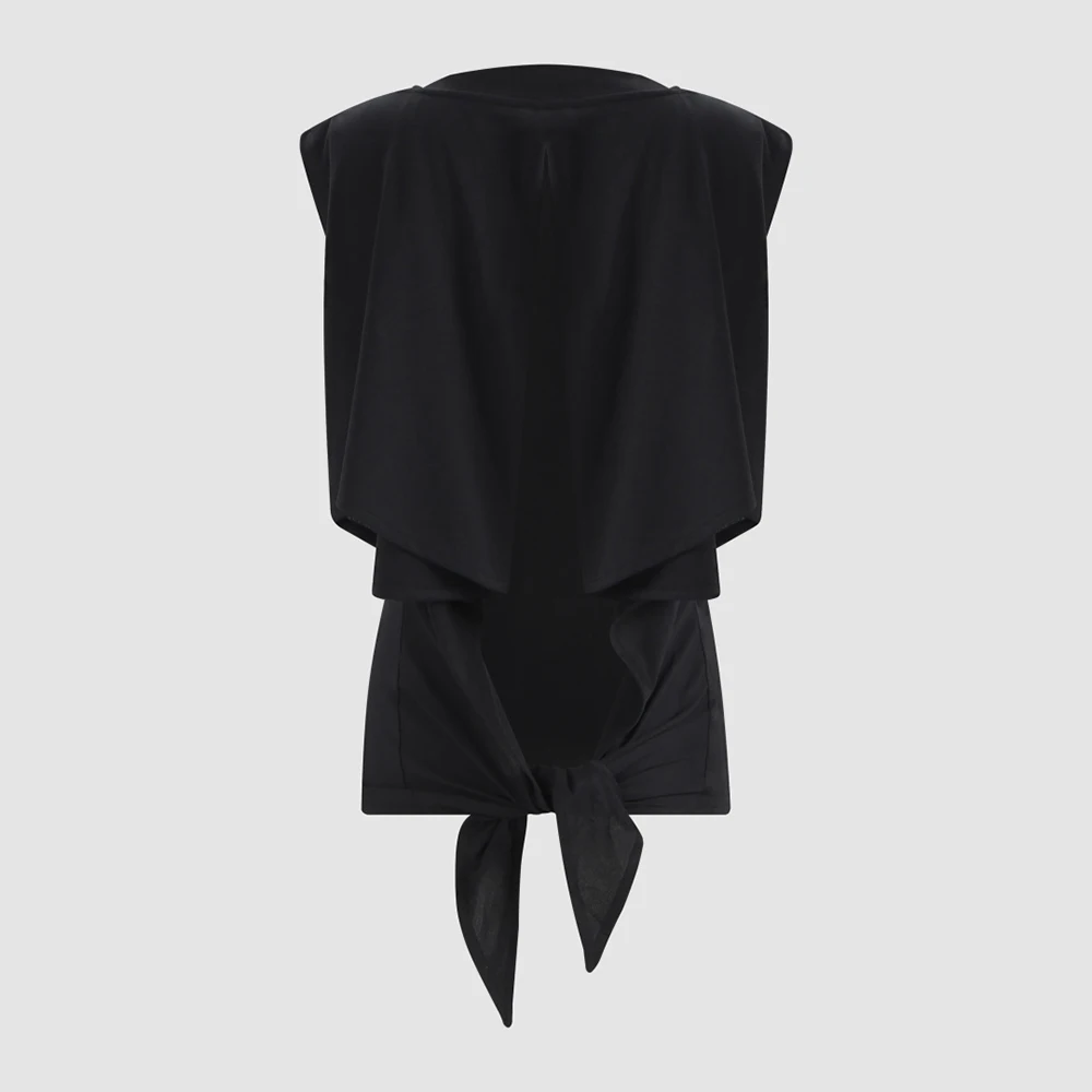 Women's Backless Knotted Sleeveless Top Asymmetrical Boat Neck Black Slim Fit Elegant Casual Streetwear Summer Tank Top New Y2K