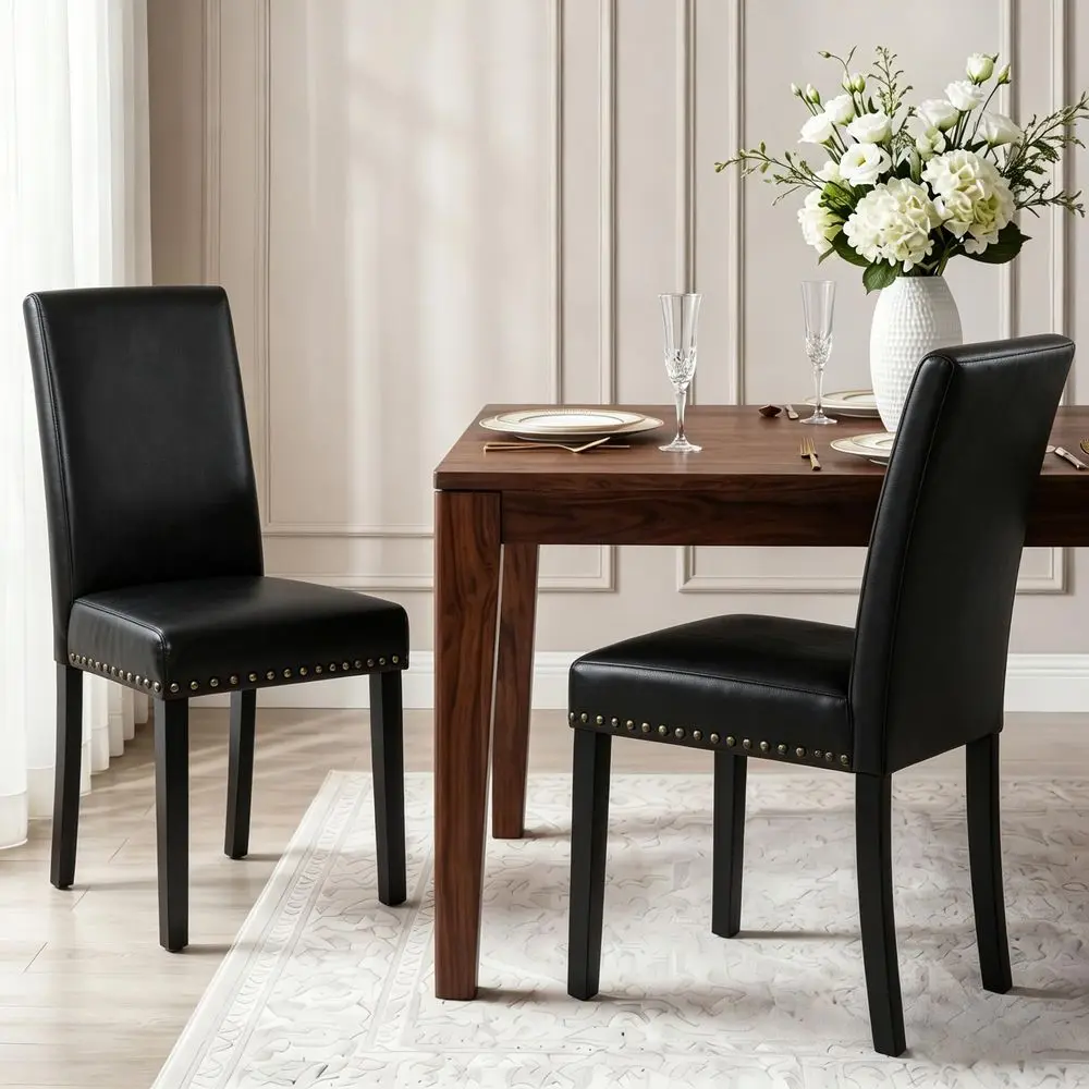

Dining Chairs Set of 2, Modern Dining Room Chair,Upholstered Pu Leather Kitchen Chair with Vintage Copper Nail for Restaurant a