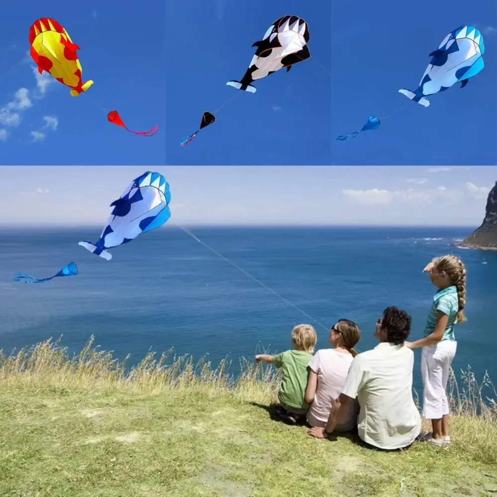 New 2.2m Large Whale/Dolphin Kite Good Flying Long Tail Soft Kite Single Line 100 Meter Kite Line Plastic Flying Toy Kid & Adult