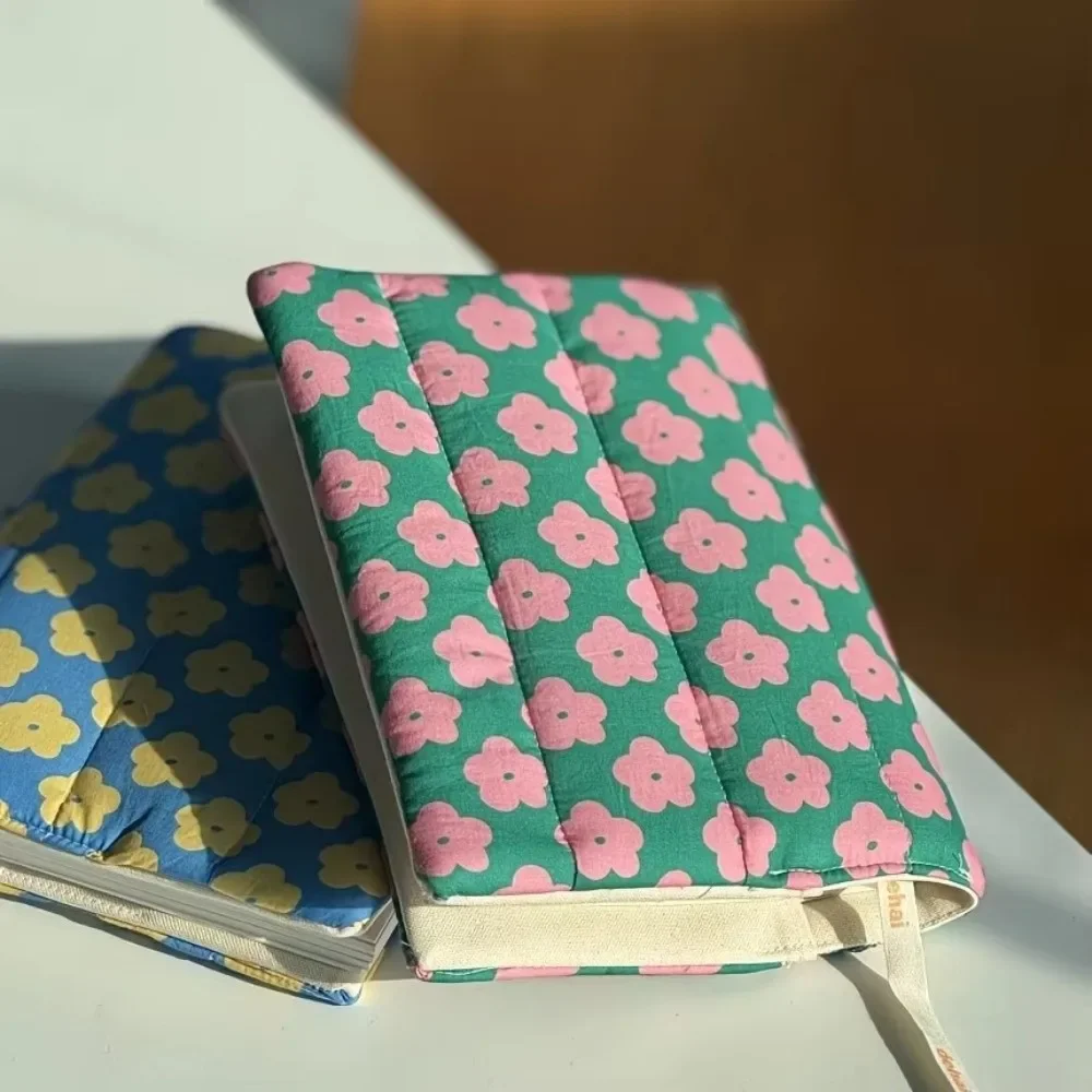 Korean Style Floral Design Fabric Book Cover Reusable Lightweight Fabric Book Sleeve Quilted Striped Notebook Protector Summer