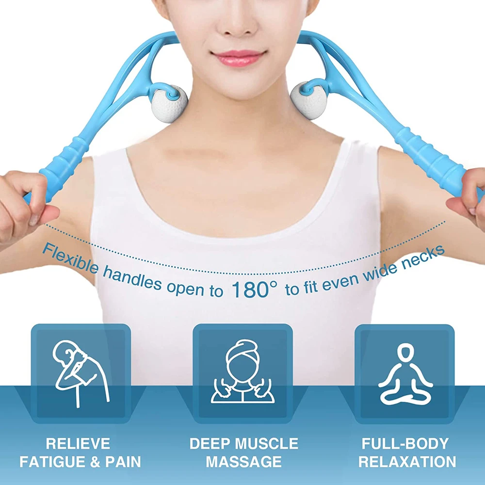 1PC Neck Massager Shiatsu Deep Tissue Dual Trigger Point Shoulder Massager for Pain Relief,Ergonomic Handle Design for Neck,Back