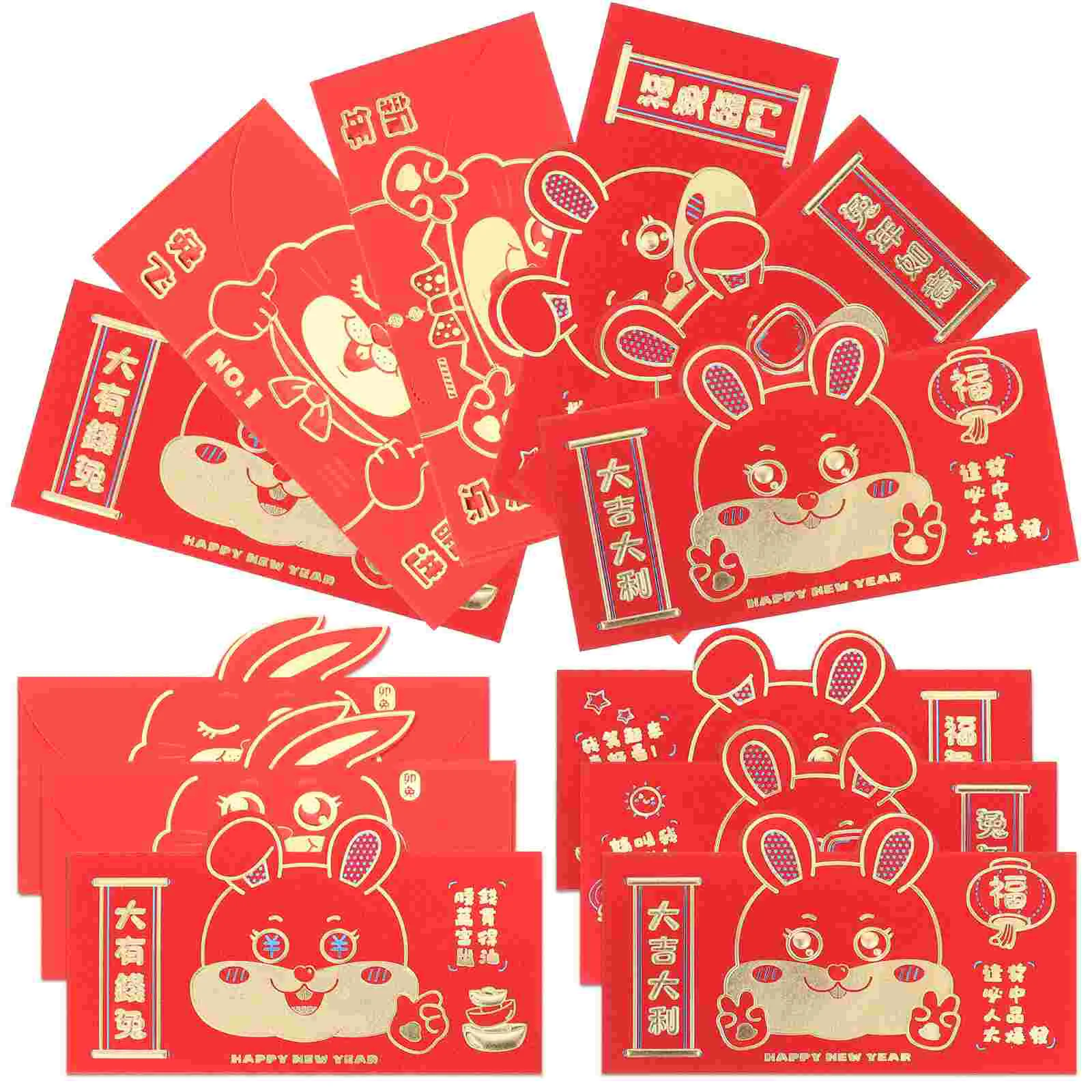 12 Pcs 2023 Zodiac Red Packet Year of The Rabbit Horizontal Envelope Festival Envelopes Chinese Gift