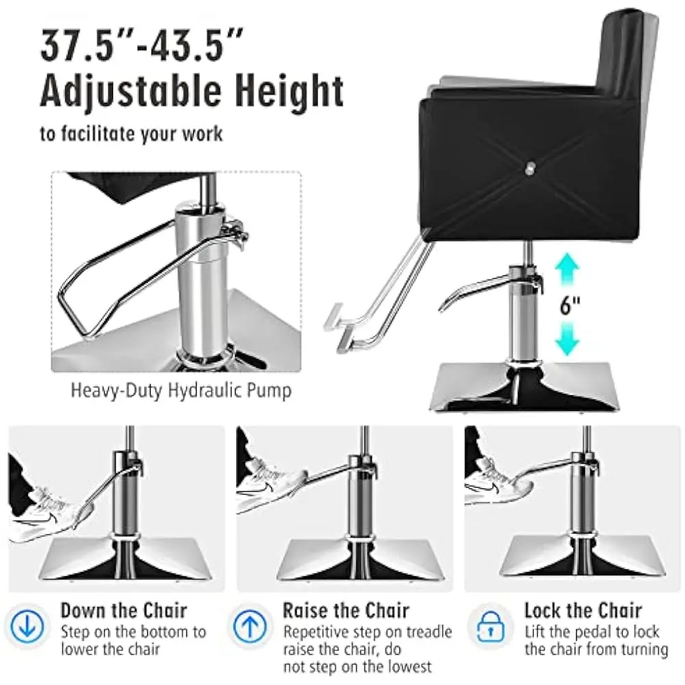 كرسي صالون، كرسي حلاق مع مضخة هيدروليكية شديدة التحمل، ارتفاع قابل للتعديل، 360 درجة °   معدات التجميل سبا دوارة، تحميل 330 رطلاً