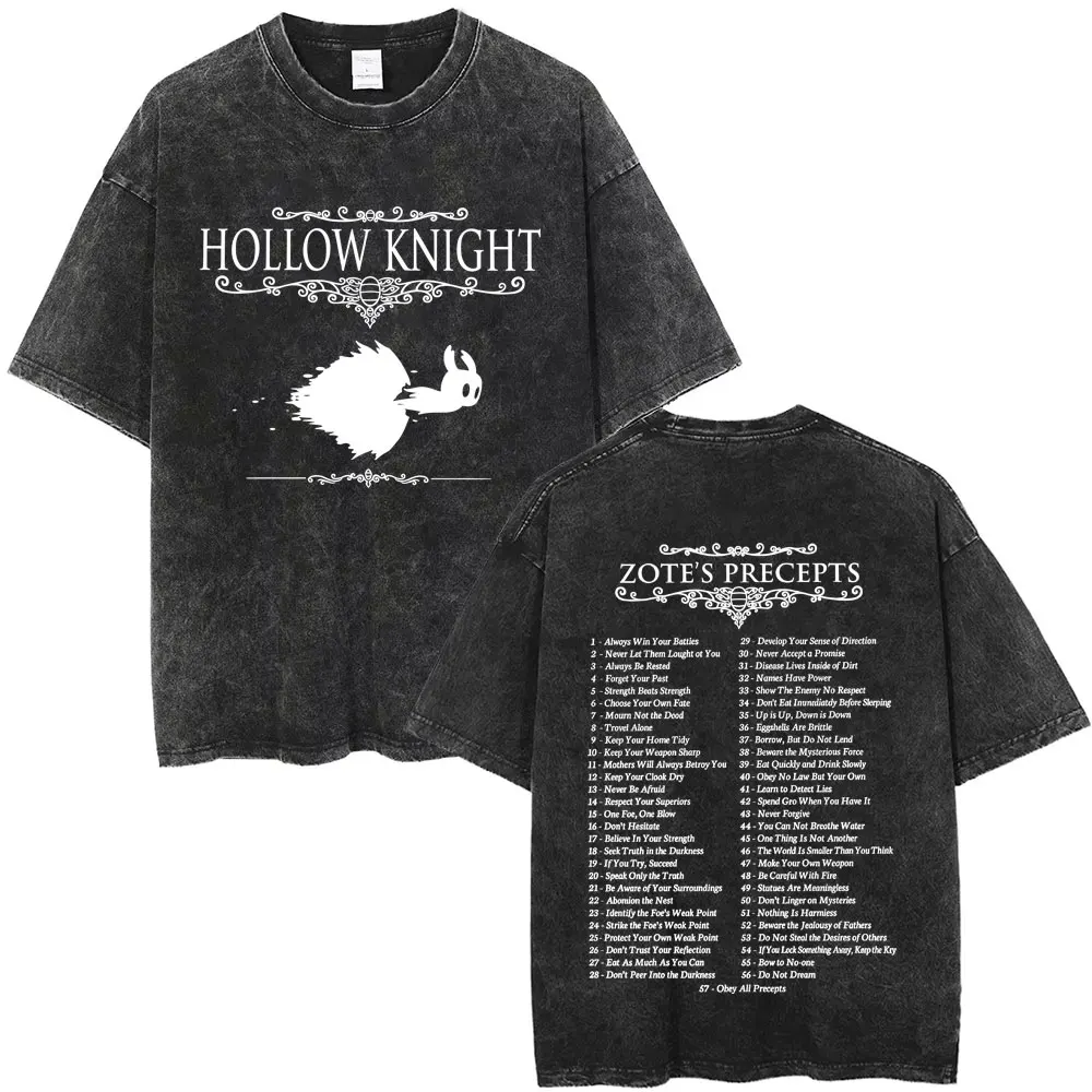 Washed Vintage Game Hollow Knight Double Sided Print T-shirt Men Women Fashion Casual T-shirts Oversized Short Sleeve T Shirts