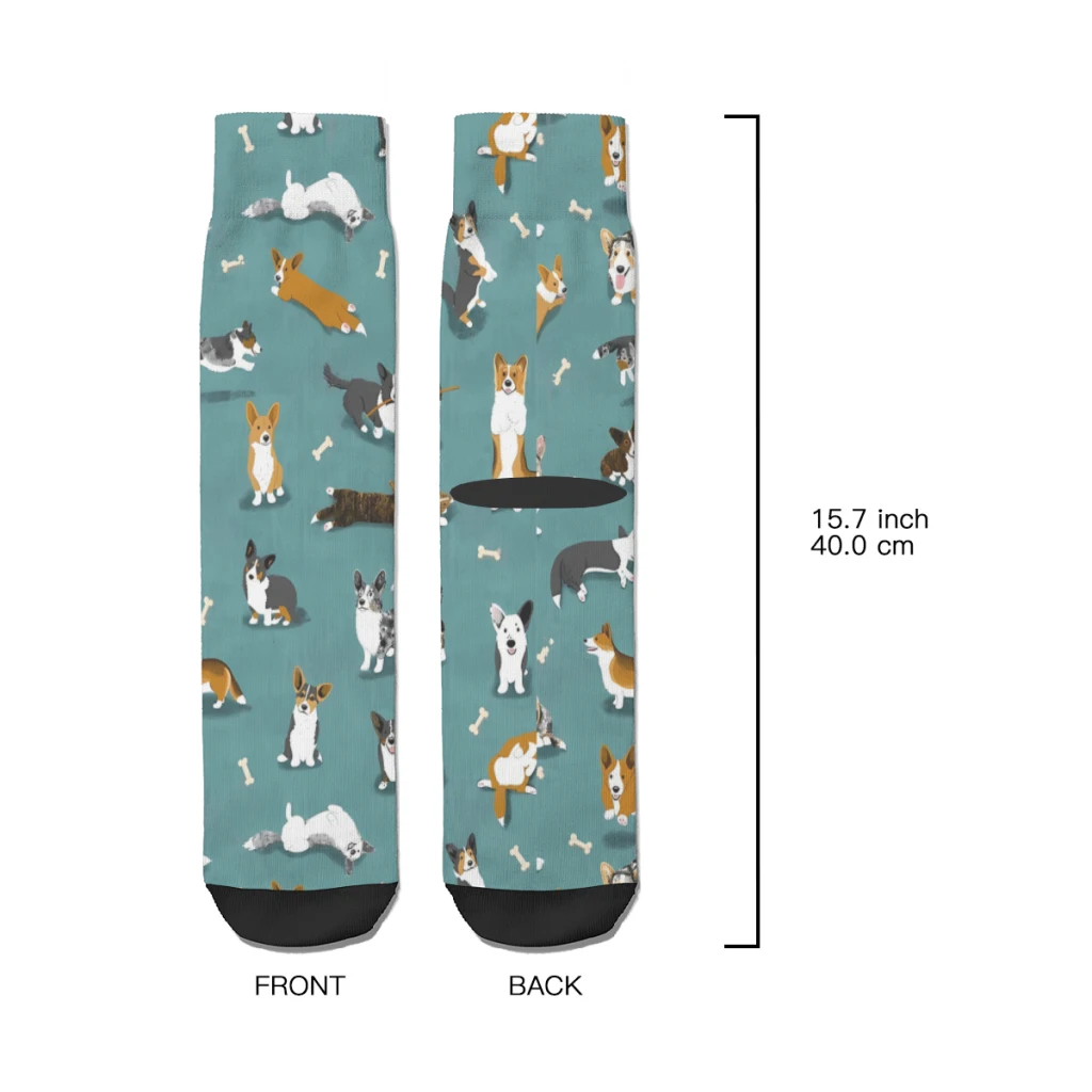 Cárdigan Retro con patrón de Corgi verde azulado para hombre, calcetines de perro Corgi, Animal, Unisex, novedad, sin costuras, estampado divertido,