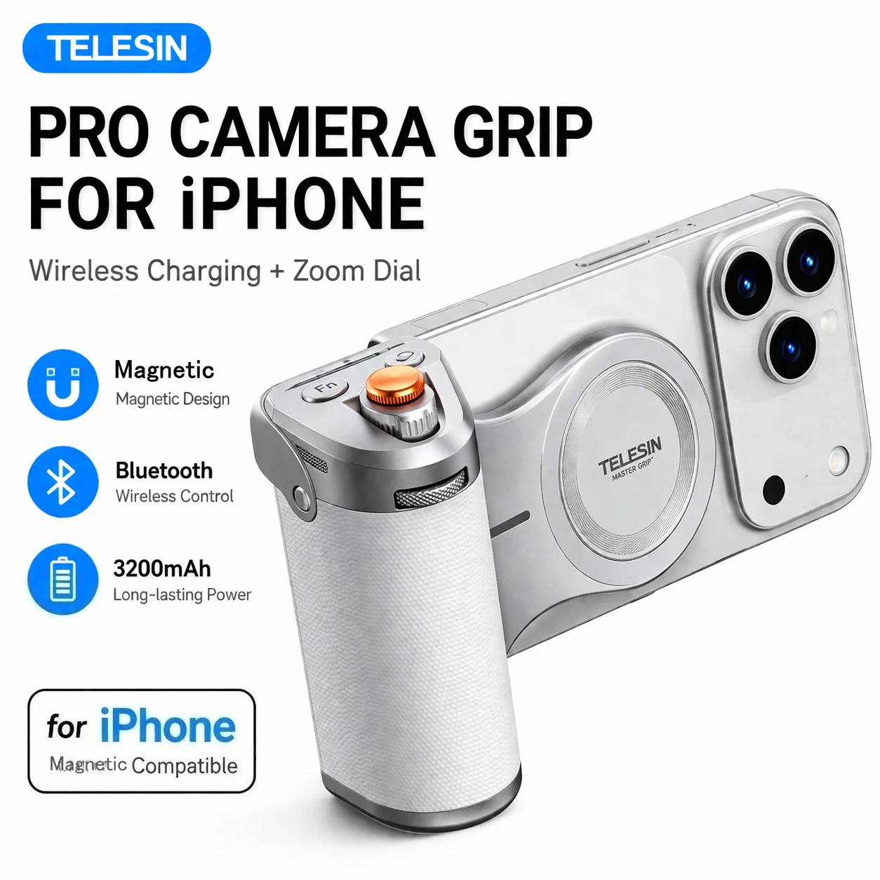 

TELESIN Magnetic Pro Shot Imaging Grip with 3200 MAh Wireless Charging for Iphone 12-17(ios26)