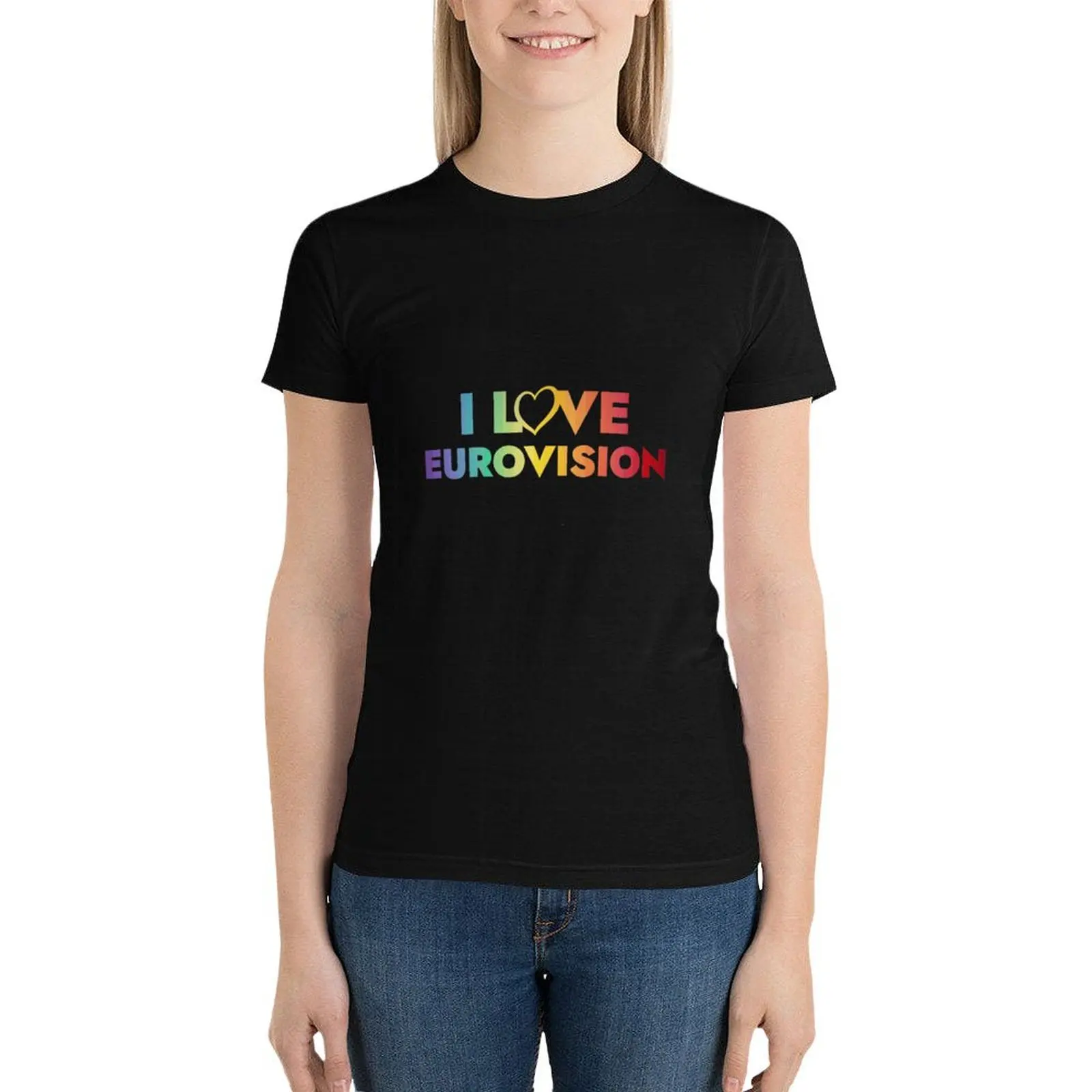 I love Eurovision - rainbow pattern T-Shirt summer tops animal print shirt for girls Women's clothing