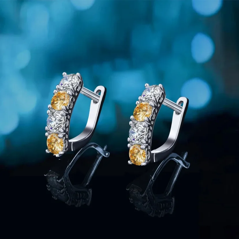 

Natural Yellow Citrine 925 Sterling Silver Hollow Out Heart U Shape Hoop Earring for Women Statement Gemstone Jewelry Huggies