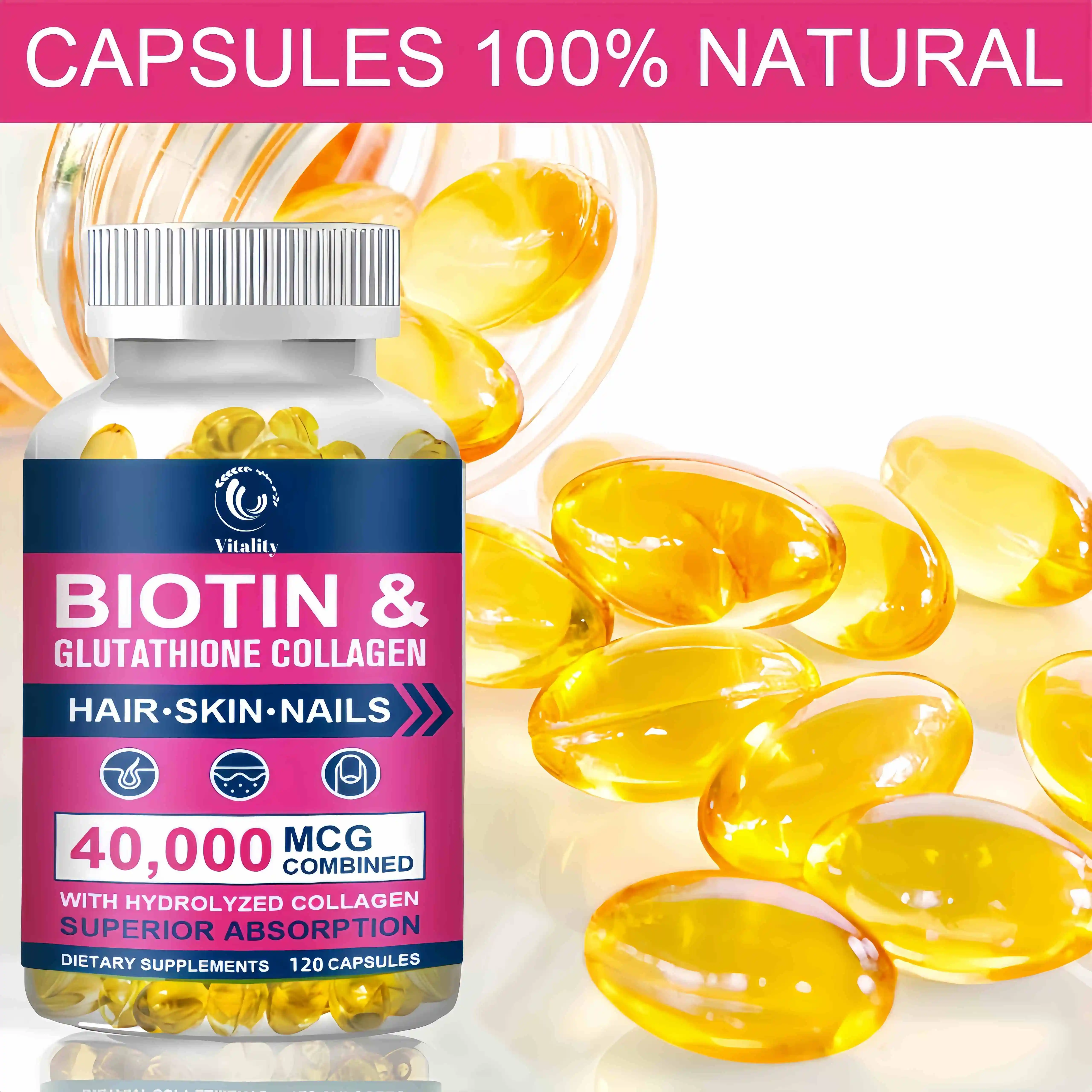 Collagen and Biotin Capsules Biotin for Hair Growth Healthy Nails &Skin Hair Farming Supplement Beauty Health Skin Care