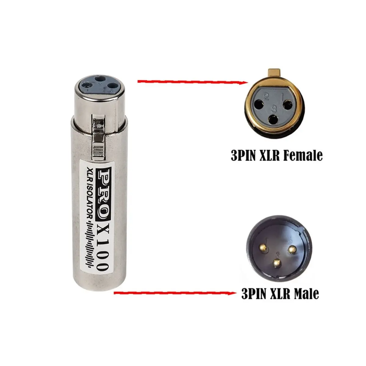 Mini XLR Audio Isolator Audio Noise Reduction Current Sound Eliminator Common Ground Interference Female to Male