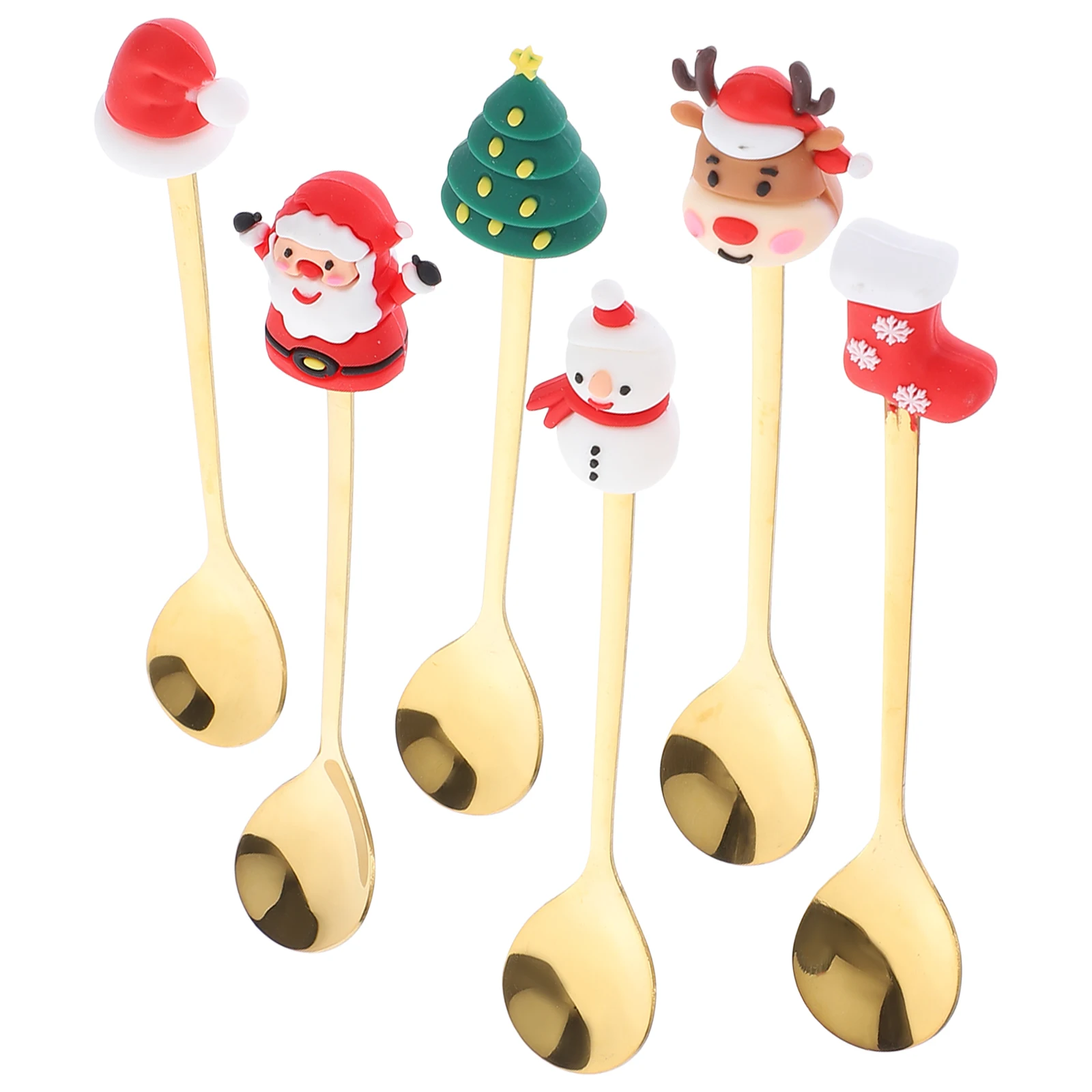 

6pcs Christmas Gift Stainless Steel Xmas Themed Mixing For Coffee Cake Dessert Party Metal Spoon Kit Beverage Stirring Spoons