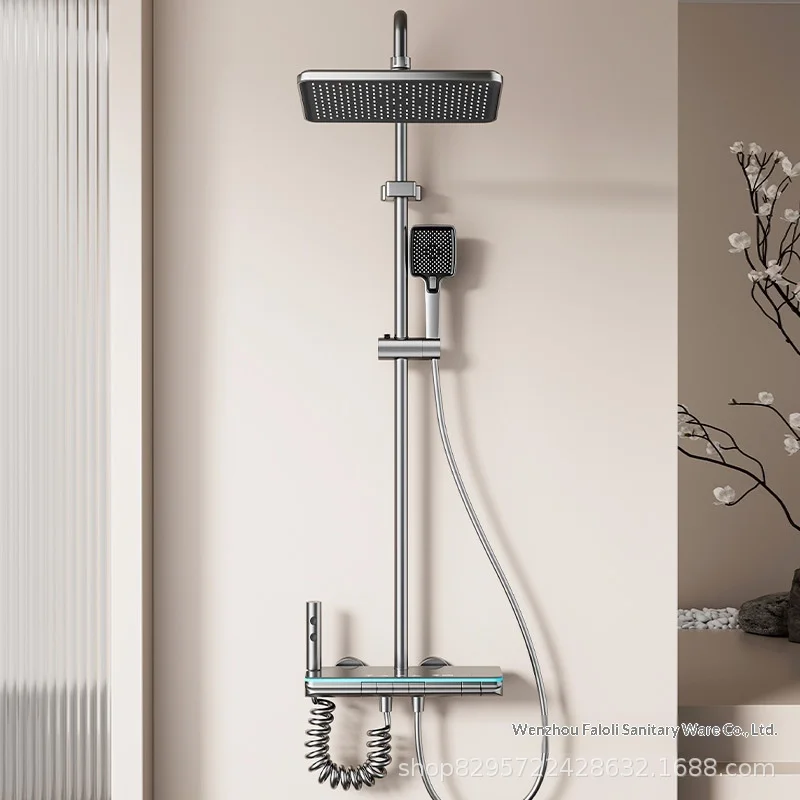 Solid Brass Shower System with Smart Digital Thermometer Full Set for Home Use Clear Water Shower Head Set Shower Head Sets