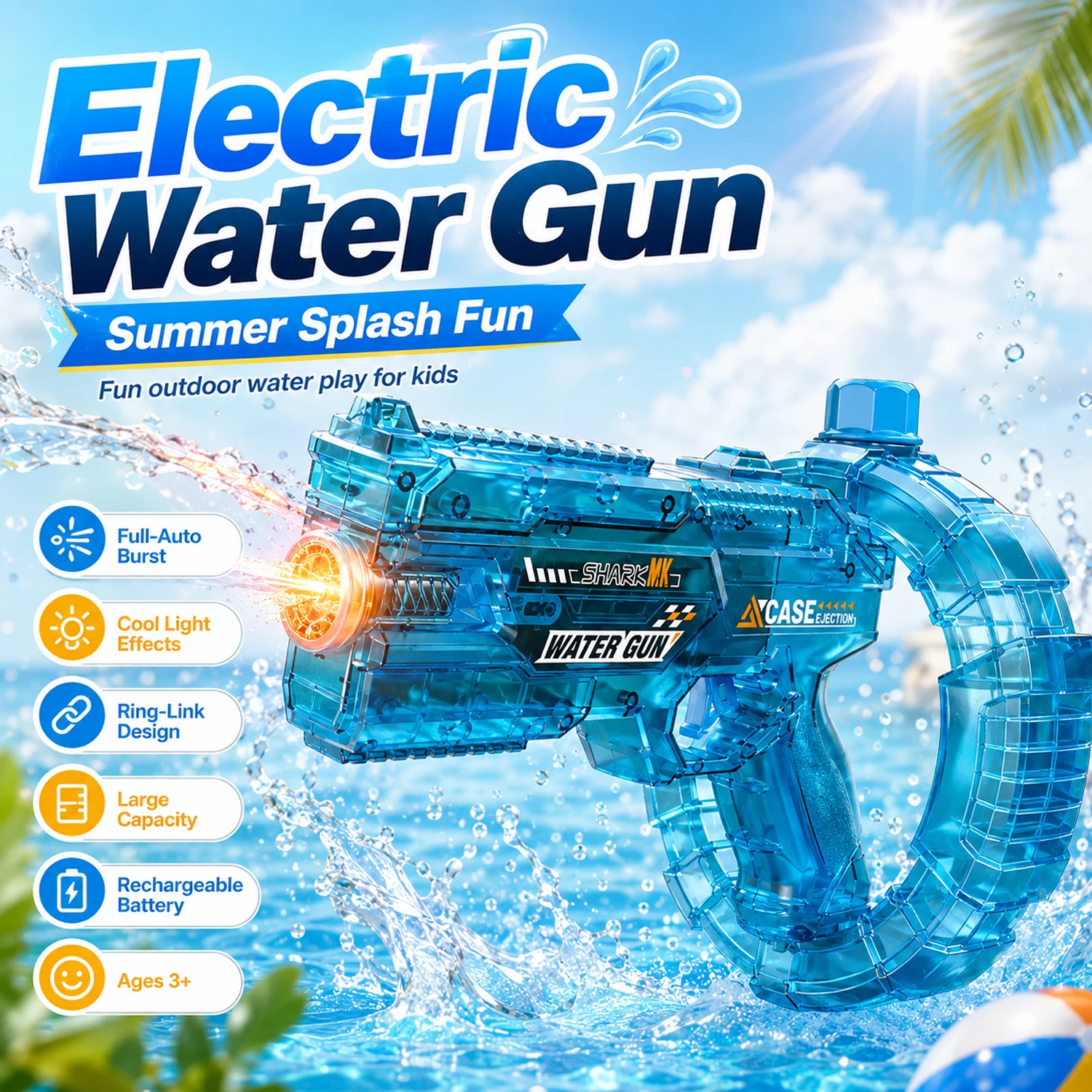 Electric Water Guns For Adults Powerful Squirt Automatic Water Suction Water Blasters Summer Outdoor Beach Toy For Boys Kid Gift
