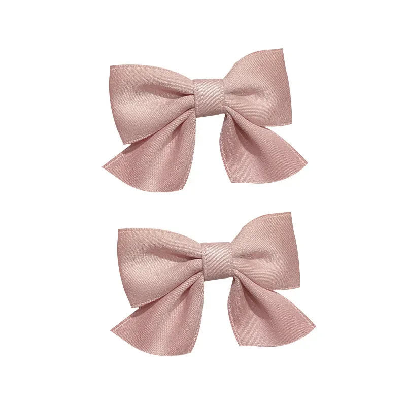 1Pair Cute Girls Hairgrips Hairpins Hair Clips Solid Color Ribbon Bow-knot Handmade Bows Barrettes Hair Accessories