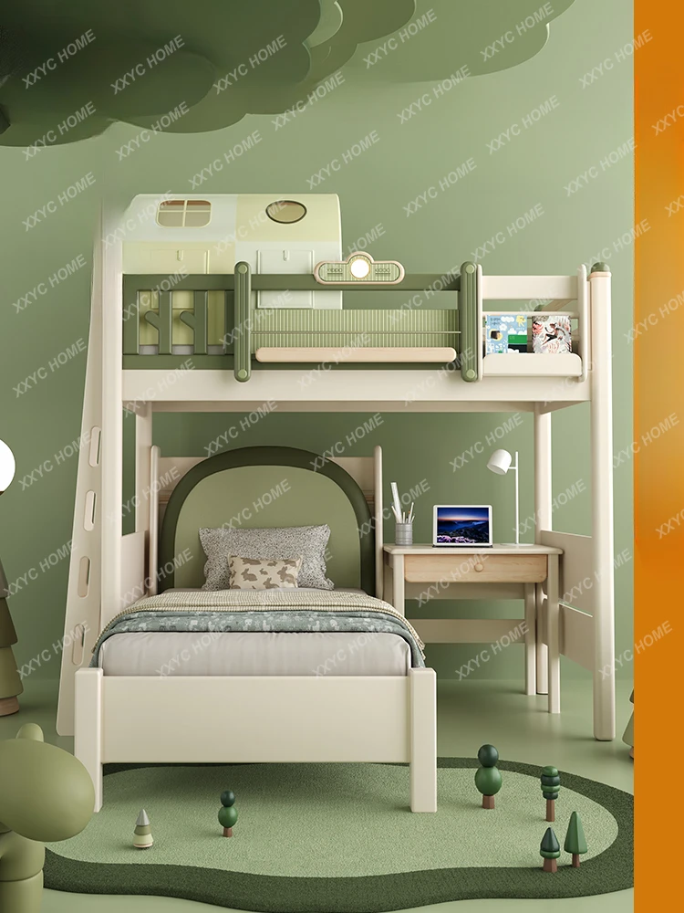 

Children's Bed Castle Bunk Bed All Solid Wood Bed Table Combined Bed Staggered Upper and Lower Bunk Small Apartment Bunk Bed