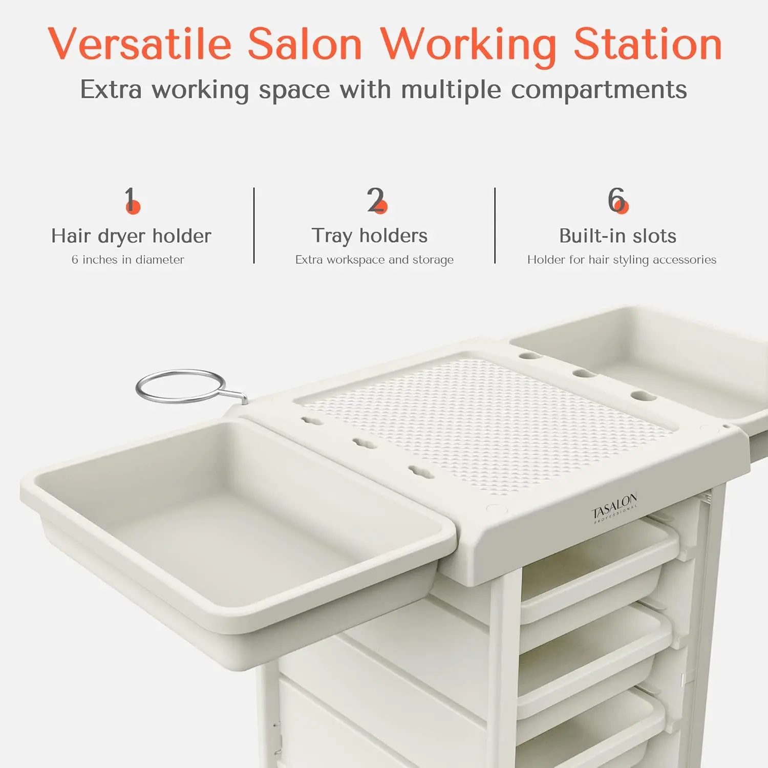 Salon Trolley Cart for Salon Station - Space Saving  Rolling Cart for Extra Storage - Hair Salon Beauty Cart