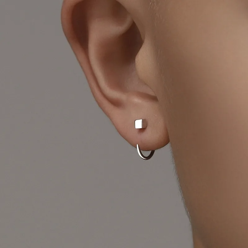 2pcs Vintage Minimalist Square Stud Earrings for Teens, Ear Piercing Earrings for Women Men Pierced Party Earrings Jewelry
