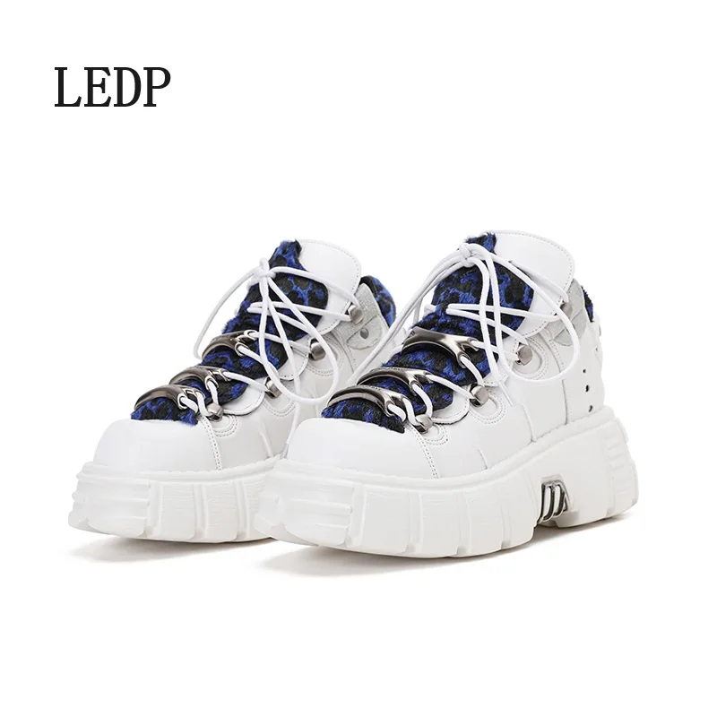 

LEDP bran Punk Style Platform High Top Platform Shoes 2024 New Leopard Print Color Matching Niche Design Casual Daddy Shoes Pump