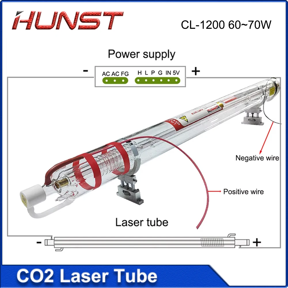 HUNST EFR CL-1200 60-70 Вт CO2-лазерная трубка диаметром 55 мм, длина 1200 мм, подходит для станка лазерной гравировки и резки