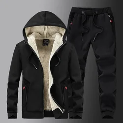 Men's Sets Jacket + pant Warm Fur Winter Sweatshirt Cashmere Tracksuit Men's Sets Fleece Thick Hooded Brand Casual Track Suits