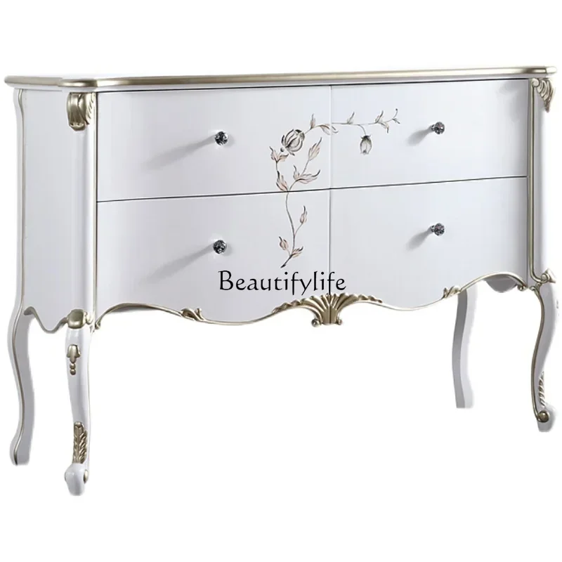 

European-style entrance cabinet French side cabinet Luxury solid wood carving flower lockerlx