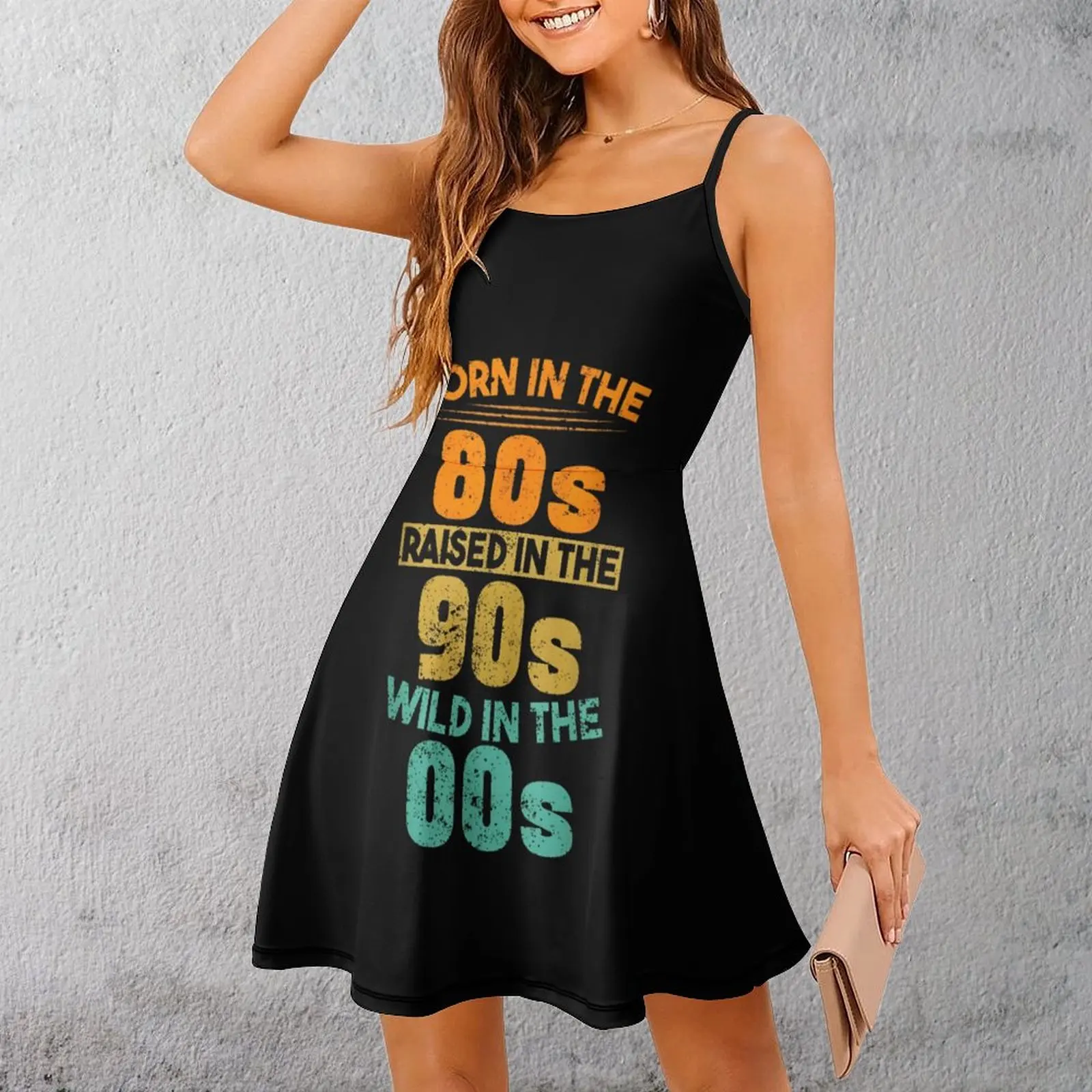 

Born 80s Raised 90s Wild 00s Women's Sling Dress Graphic Sexy Woman's Gown Geeky Parties Dresses