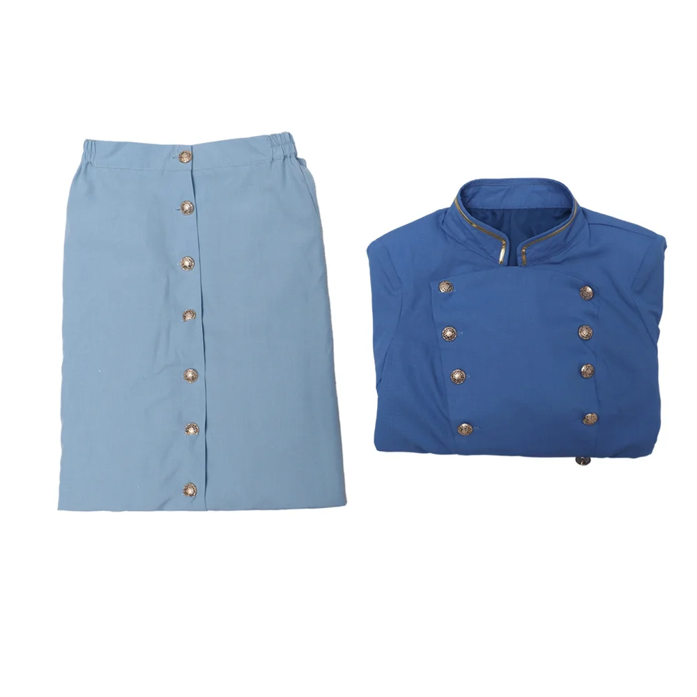 

Enola Holmes Cosplay Costume Blue Double Breasted Top Skirt Halloween Carnival Party Outfit