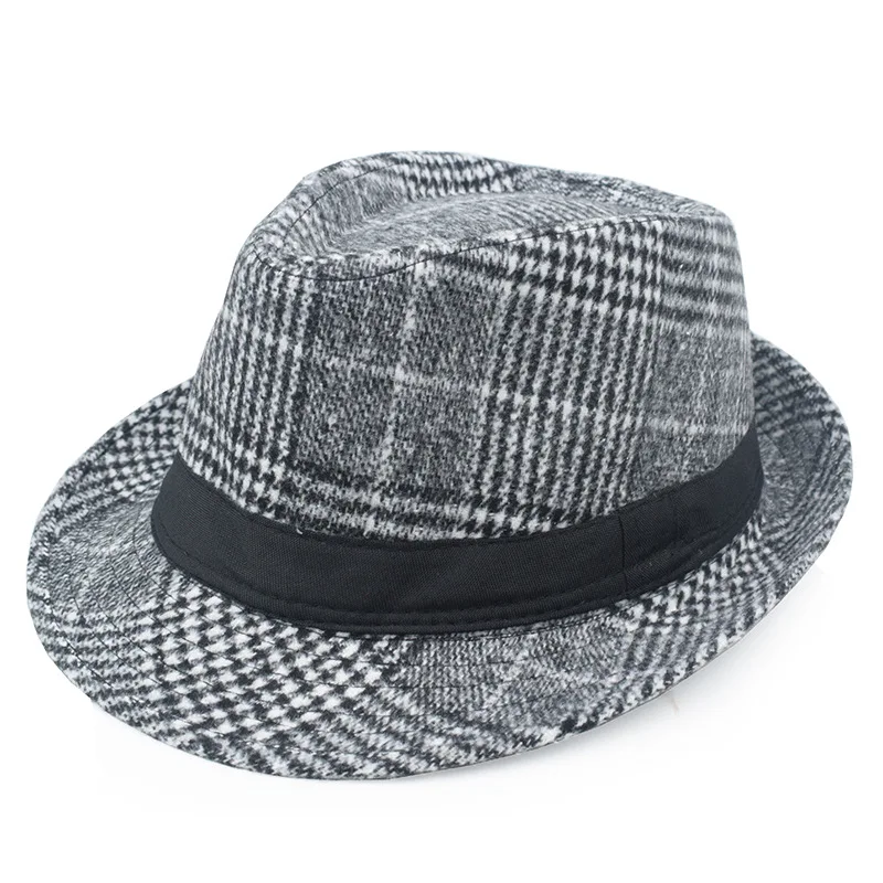 British Top Jazz Hat Autumn Winter Men's Flange Check British Vintage Middle-aged Jazz Hats  Casual Hats Formal Party Cap