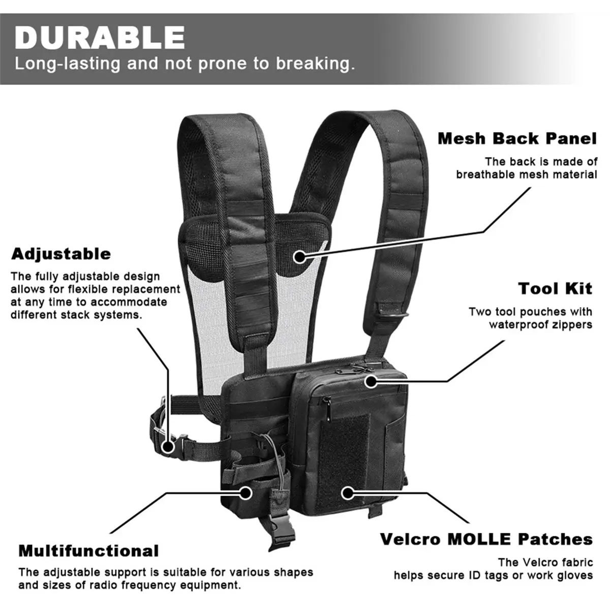 【~ New Y24A】Adjustable Chest Harness Bag for Two-Way Radios Walkie-Talkie Holder Pouch Radio Mount and Chest Strap