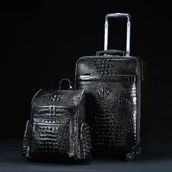 Valise de voyage en cuir véritable à motif crocodile pour homme, valise à roulettes, étui d'embarquement, sac à main SR, première couche, cuir de cercle