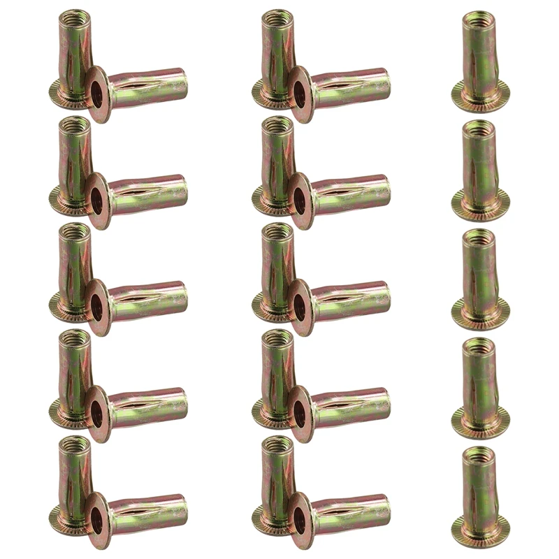 Multi-Grip Rivet-Nut, M8 Pre-Bulbed Shank Carbon Steel Color-Zinc-Plated Flat Threaded Insert Nut 25Pcs