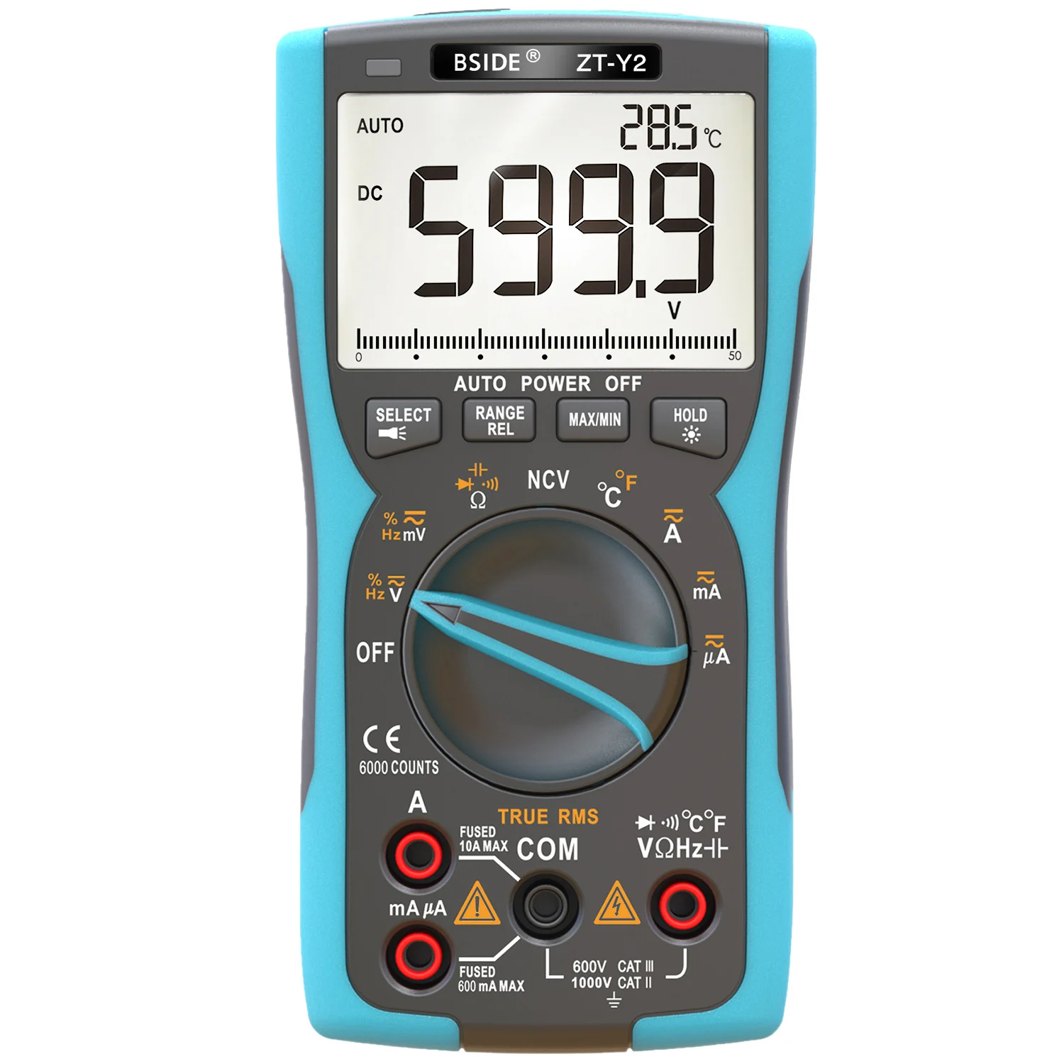 BSIDE Digital Multimeter True RMS Auto-Ranging Capacitance Temperature Voltage Current Hz Ohm Duty Cycle Tester with Analog Bar