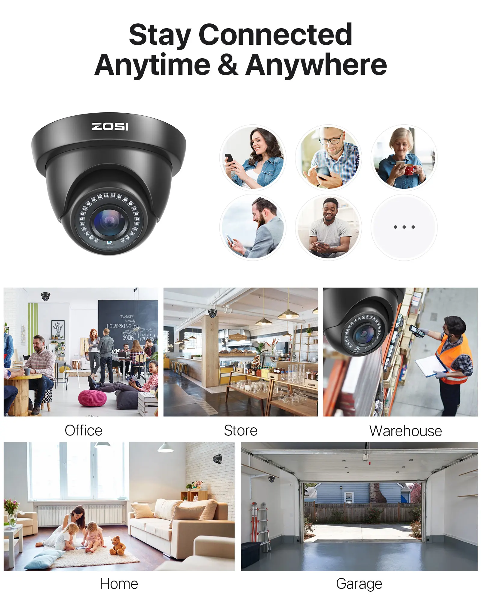 ZOSI 2.0MP HD 1080P CCTV Security Cameras Kit TVI/CVI/AHD Indoor Outdoor 80ft Day Night Vision CCTV Dome Home Surveillance view 5