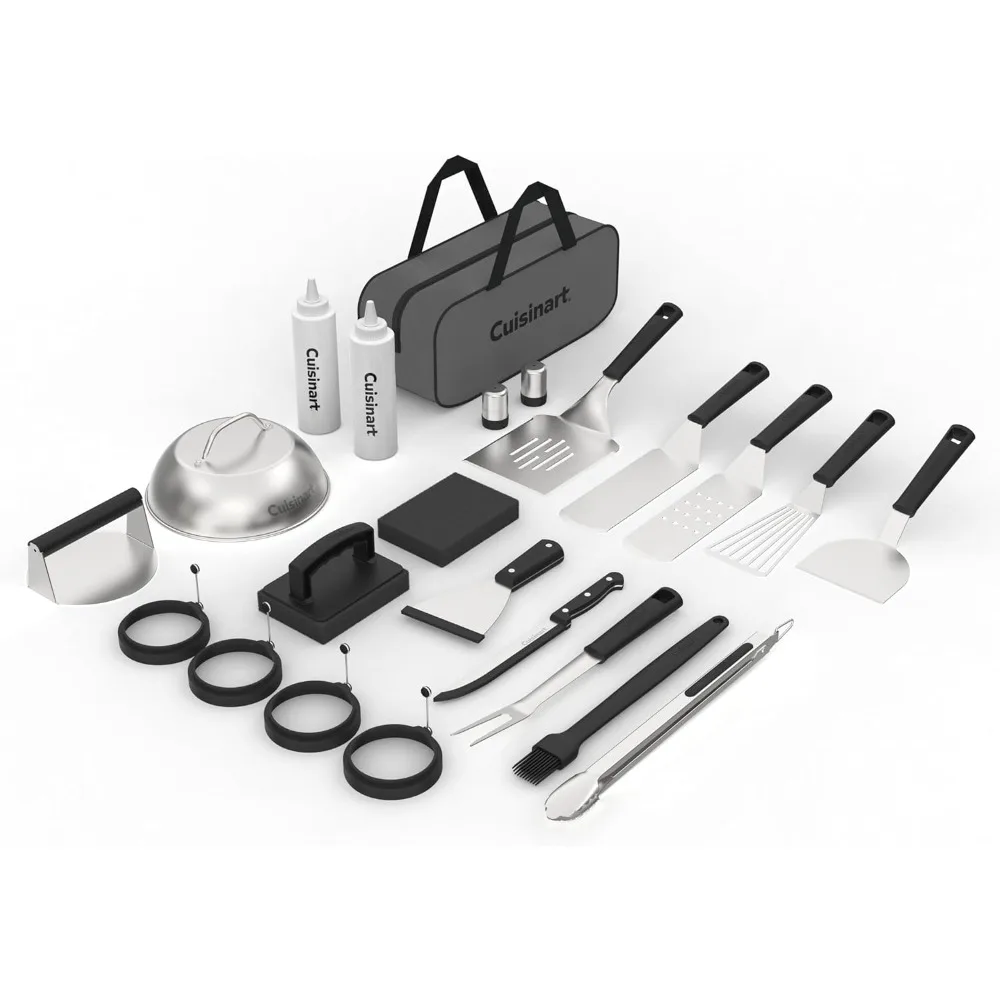 

Cuisinart 24-Piece Griddle Tool Set with Storage Tote, Stainless Steel Flat Top Grill Accessories with Spatulas, Melting Dome, S