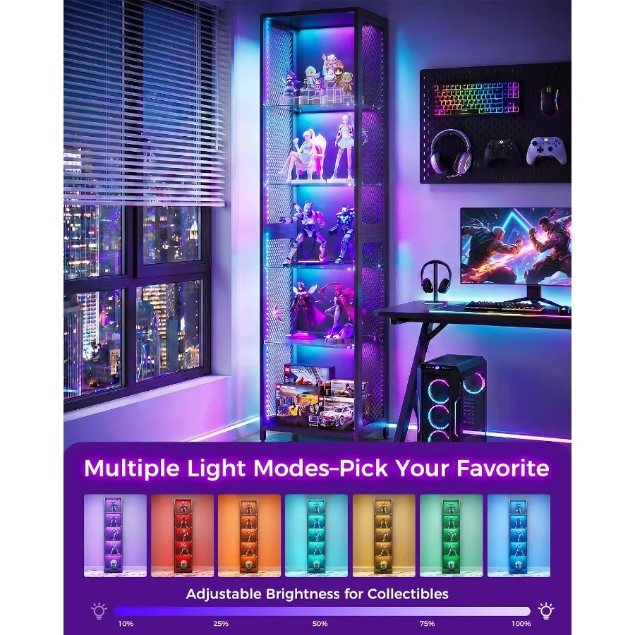 72" Tall Display Case with LED Lights, Display Cabinet for Small Space view 6